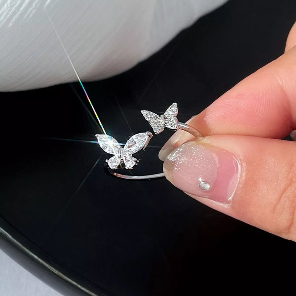 925 Sterling Silver Zircon Butterfly Open Ring