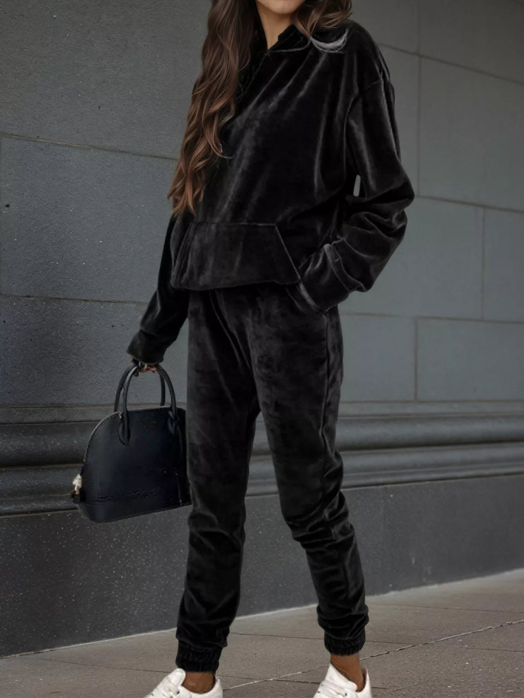 Velvet Long Sleeve Hoodie and Pants Set