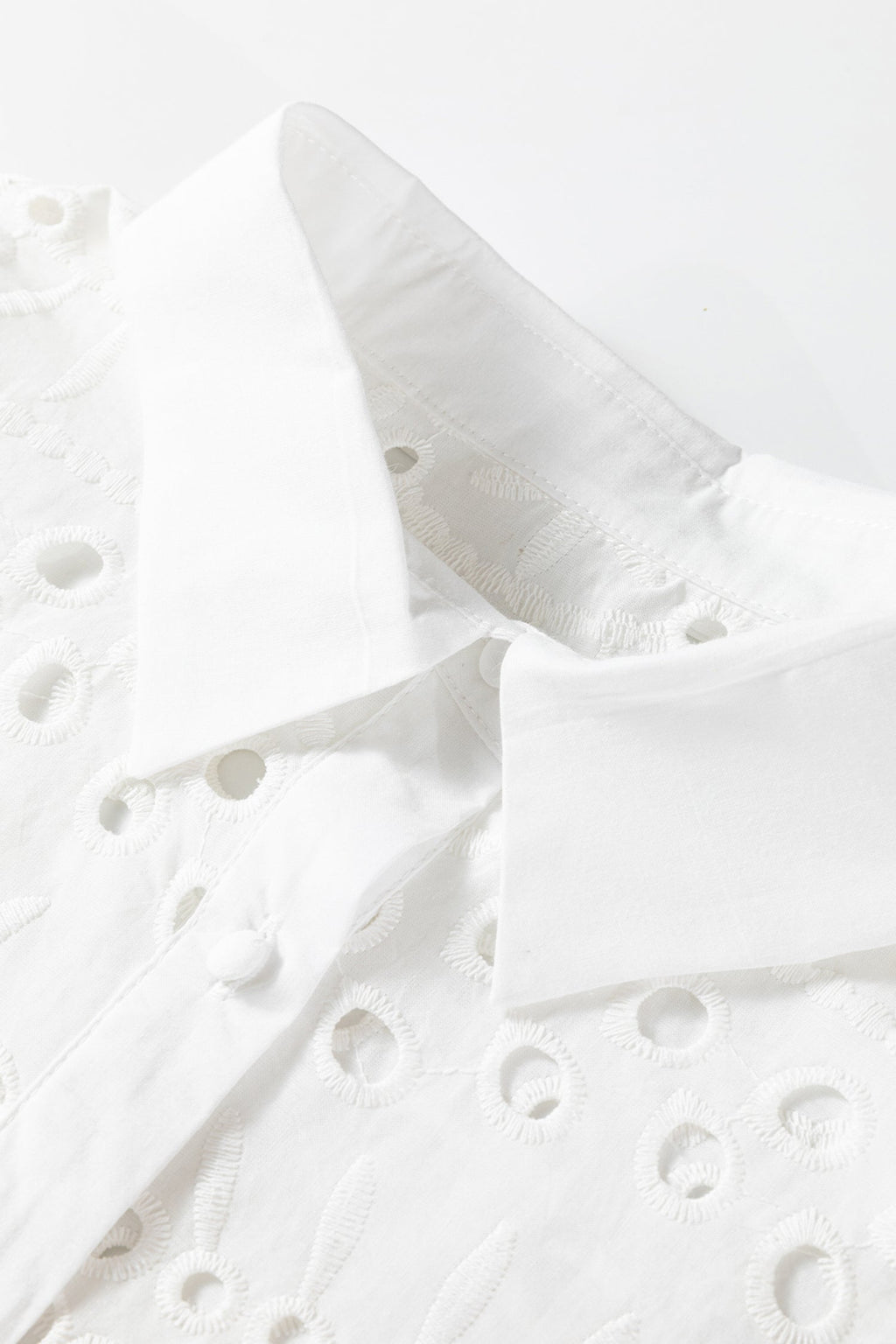 Eyelet Embroidered Puff Sleeve Cropped Shirt