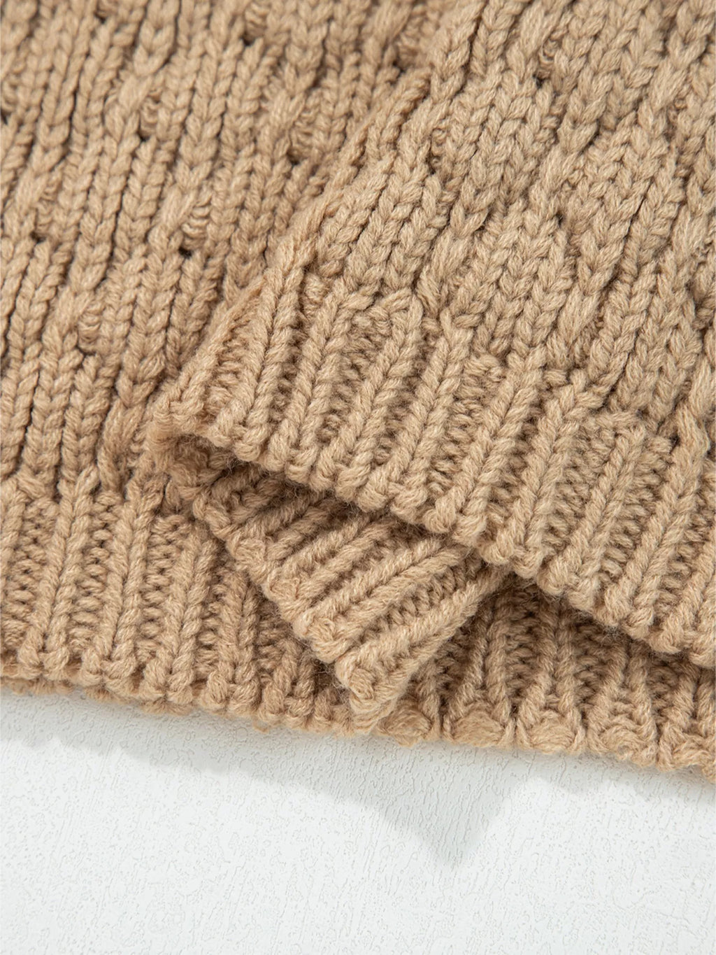 Contrast Detail Textured Knit Puff Sleeve Baggy Sweater