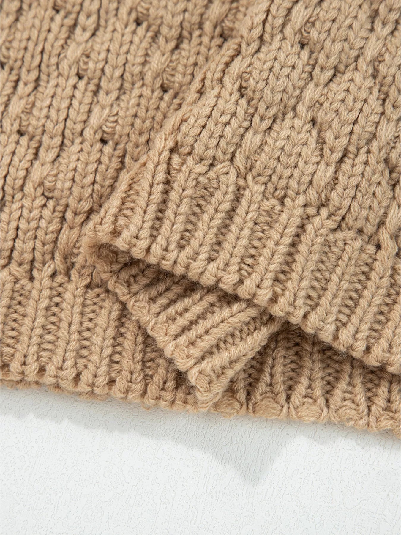 Contrast Detail Textured Knit Puff Sleeve Baggy Sweater