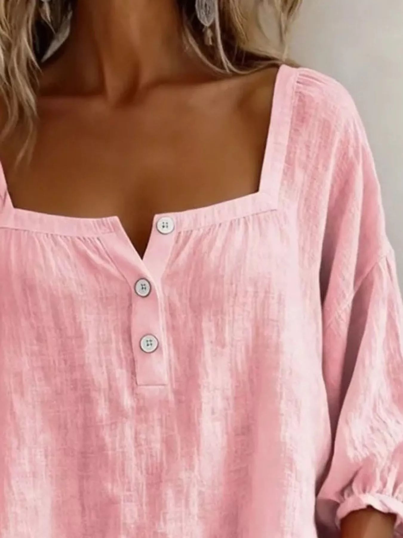 Full Size Square Neck Button Detail Blouse Plus Size