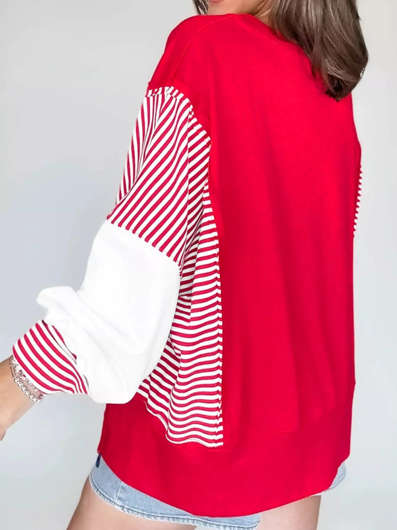 Striped Patchwork Sleeve Colorblock Sweatshirt