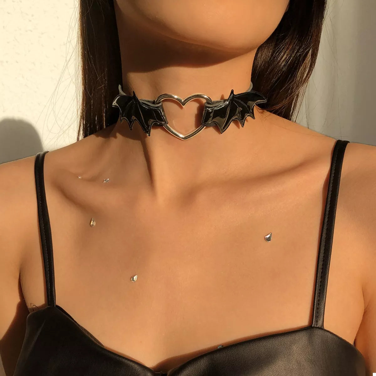 Gothic Bat Wing Heart Choker Necklace