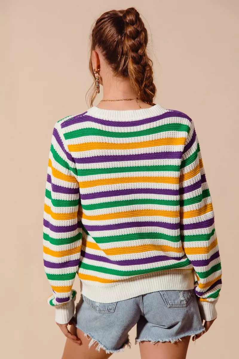 SO ME Mardi Gras Color Stripe Knit Sweater Top