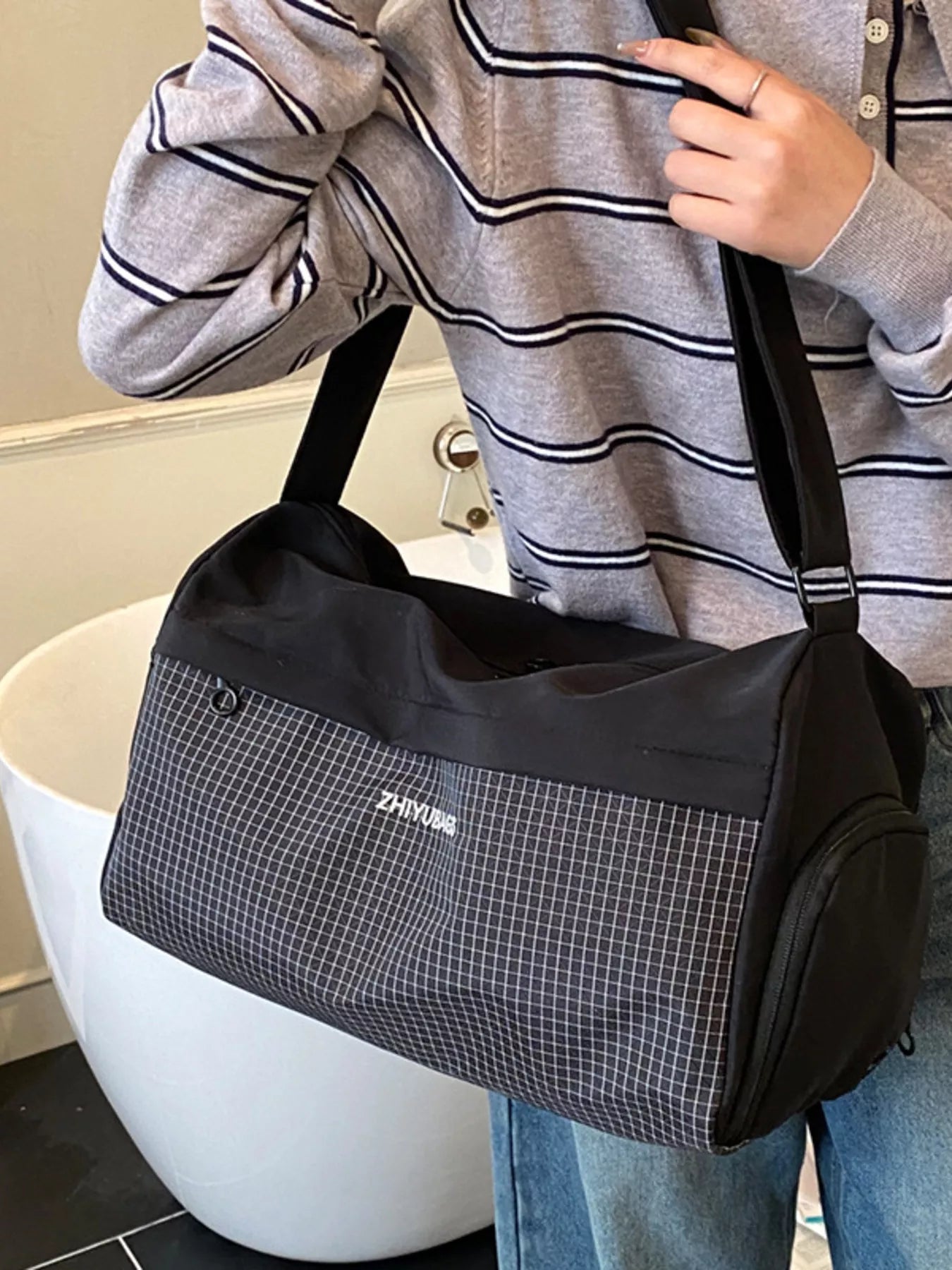 Plaid Oxford Cloth Travel Bag
