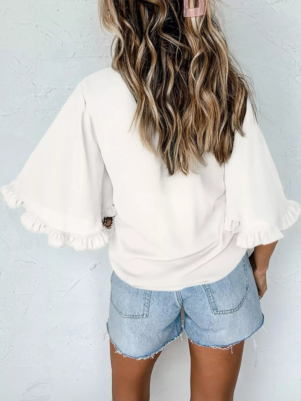 Ruffle Trim Half Sleeve Blouse