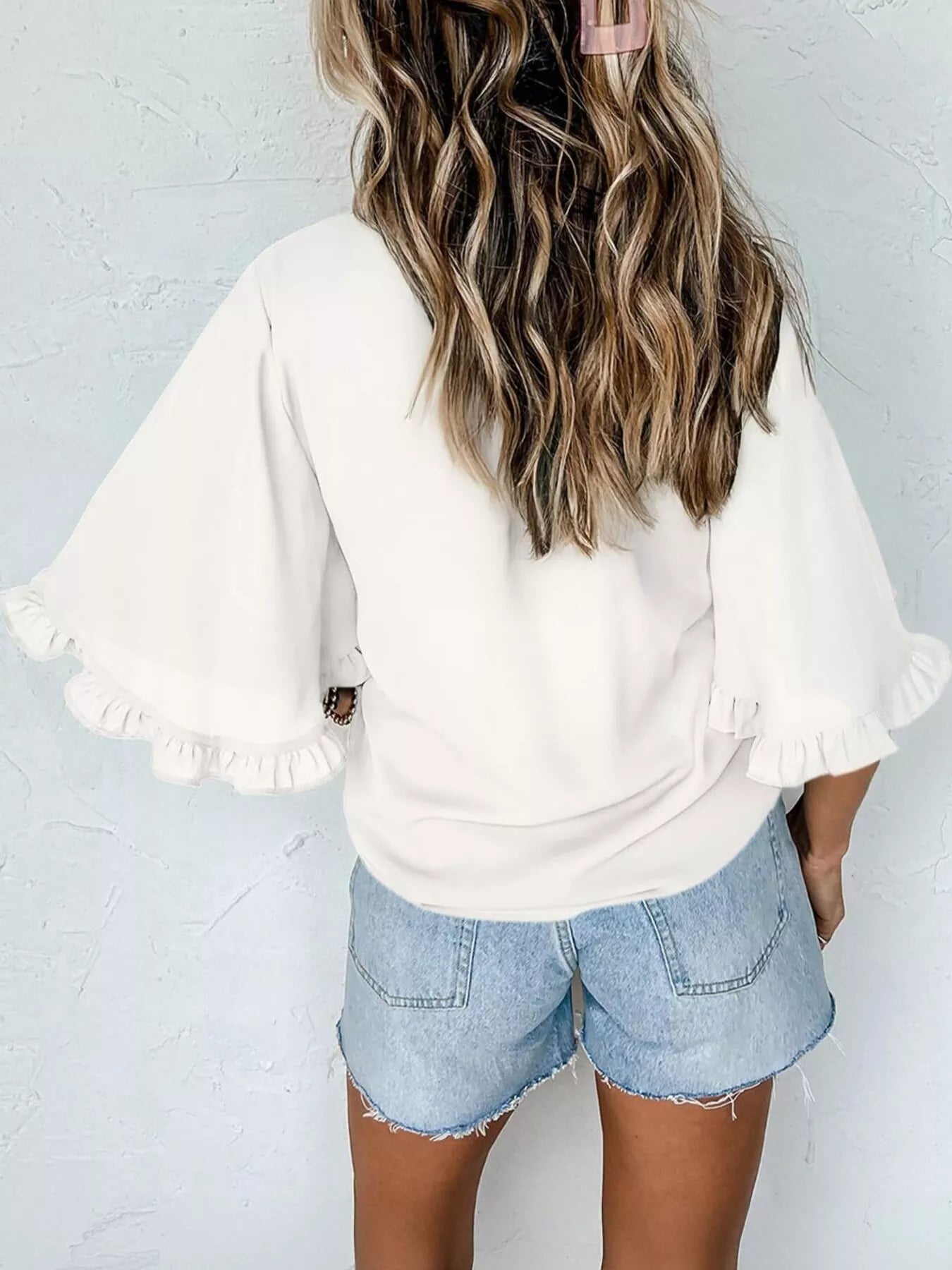 Ruffle Trim Half Sleeve Blouse