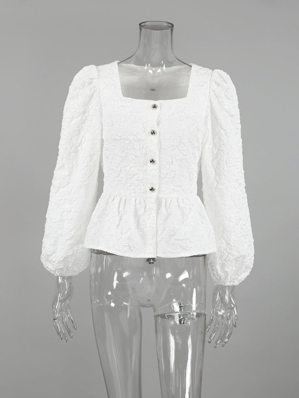 Textured Square Neck Balloon Sleeve Shirt