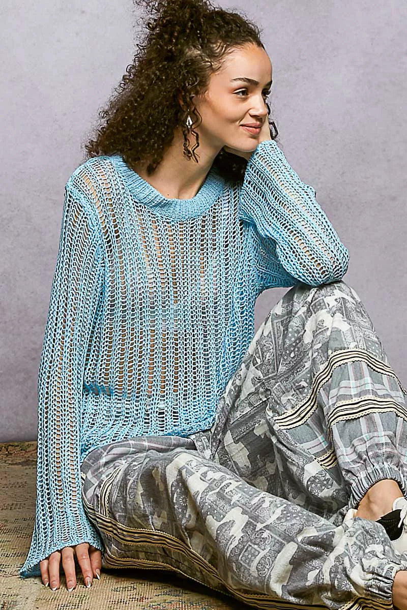 POL Openwork Round Neck Knit Cover Up