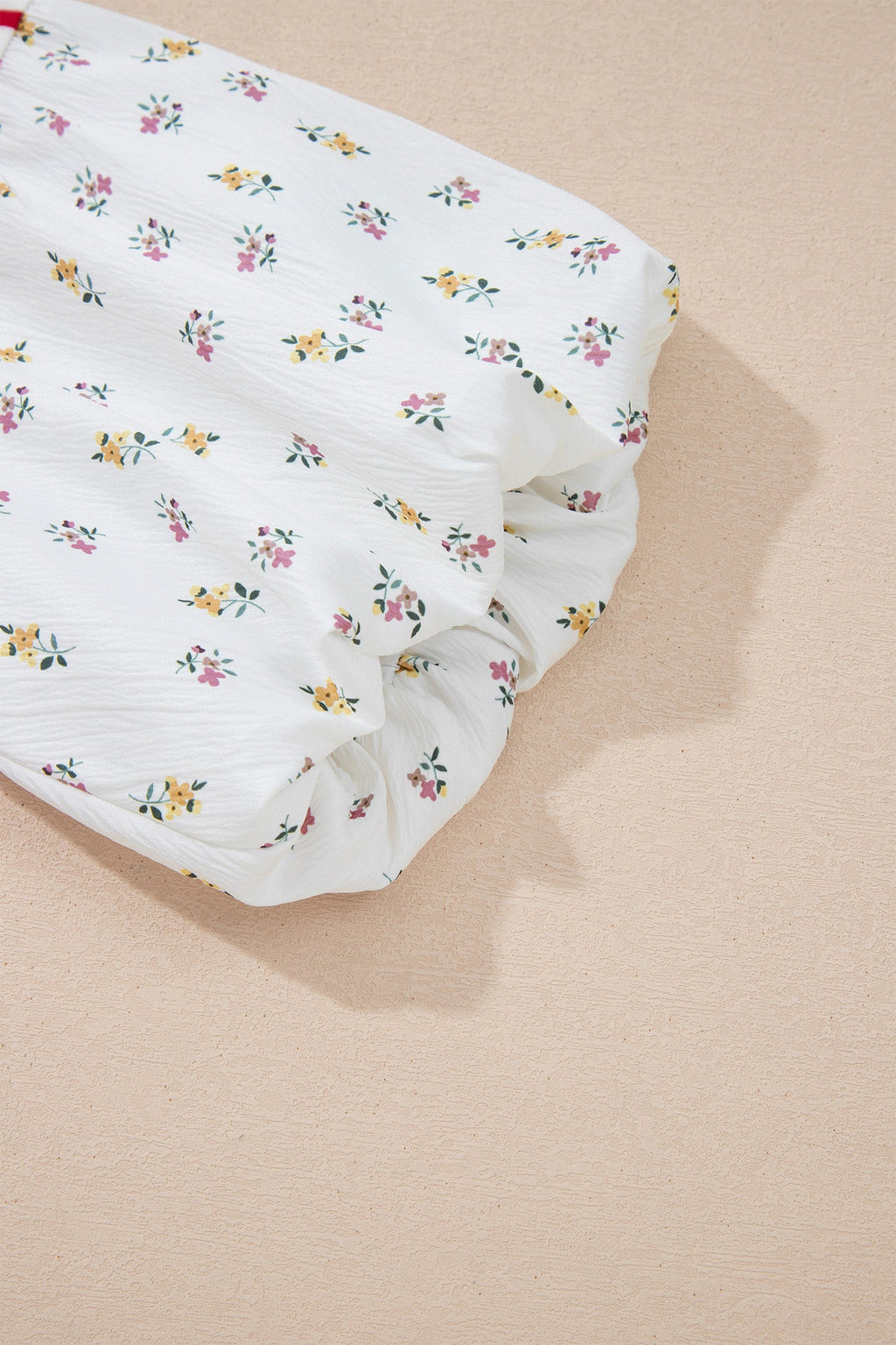 Floral Stripe Patchwork Puff Sleeve Round Neck Top
