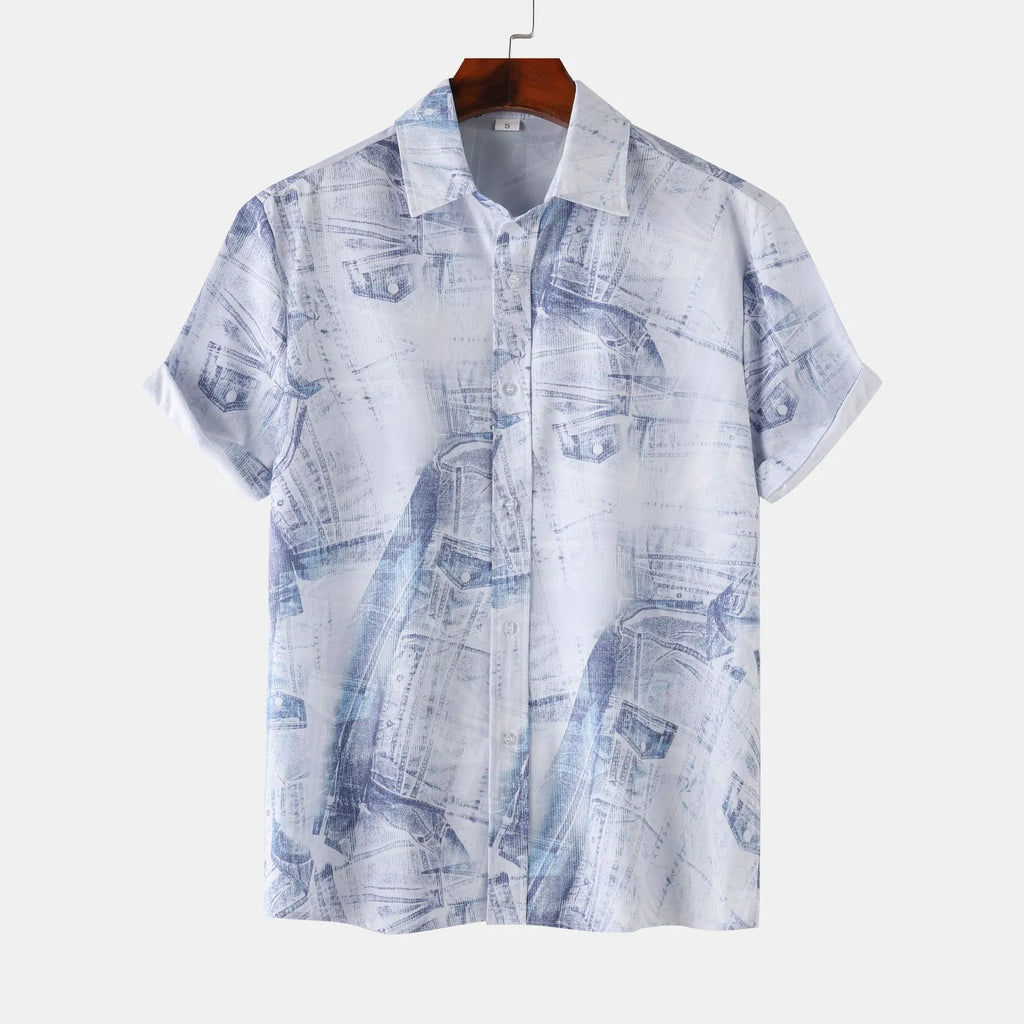 Men's Printed Button Up Short Sleeve Shirt