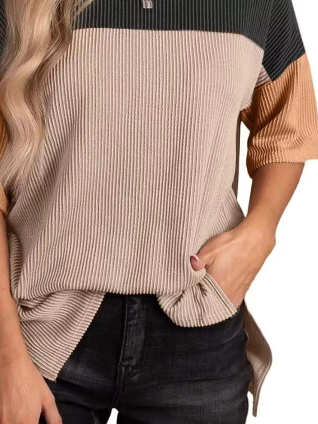 Color Block Half Sleeve Top
