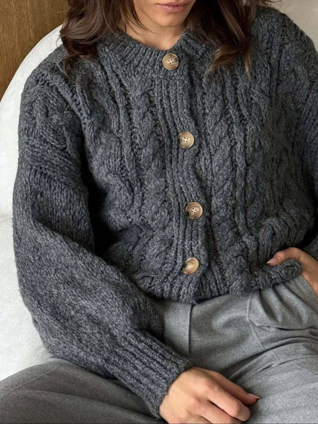 Cable Knit Button-Down Cardigan