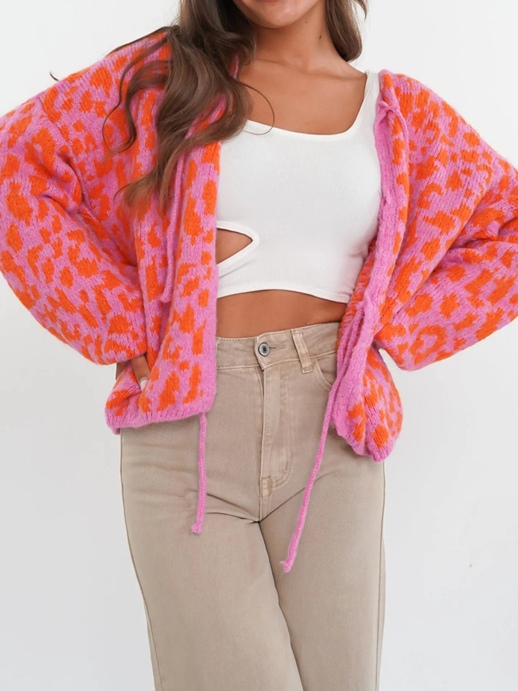 Leopard Tie Front Cardigan