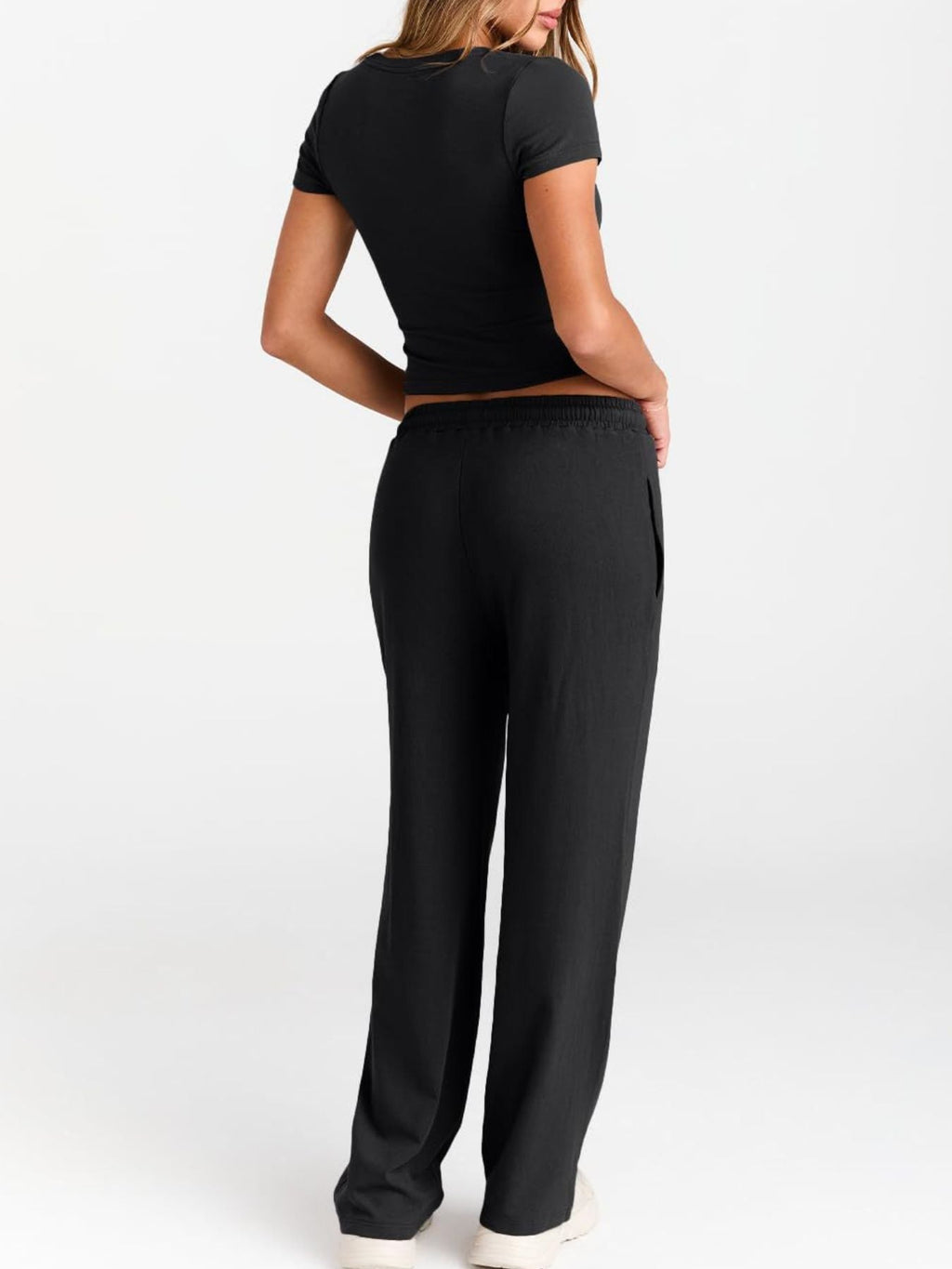 Round Neck Short Sleeve Tee and Pants Set