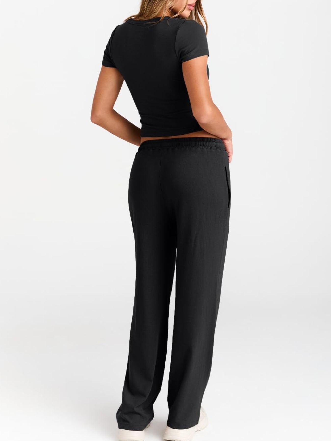 Round Neck Short Sleeve Tee and Pants Set