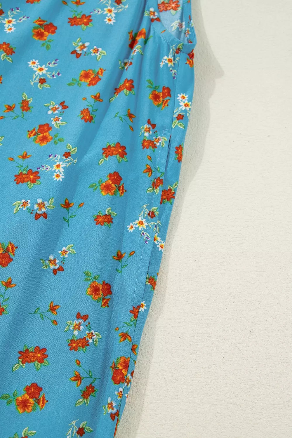 Floral Print Spaghetti Straps Loose Pocketed Jumpsuit