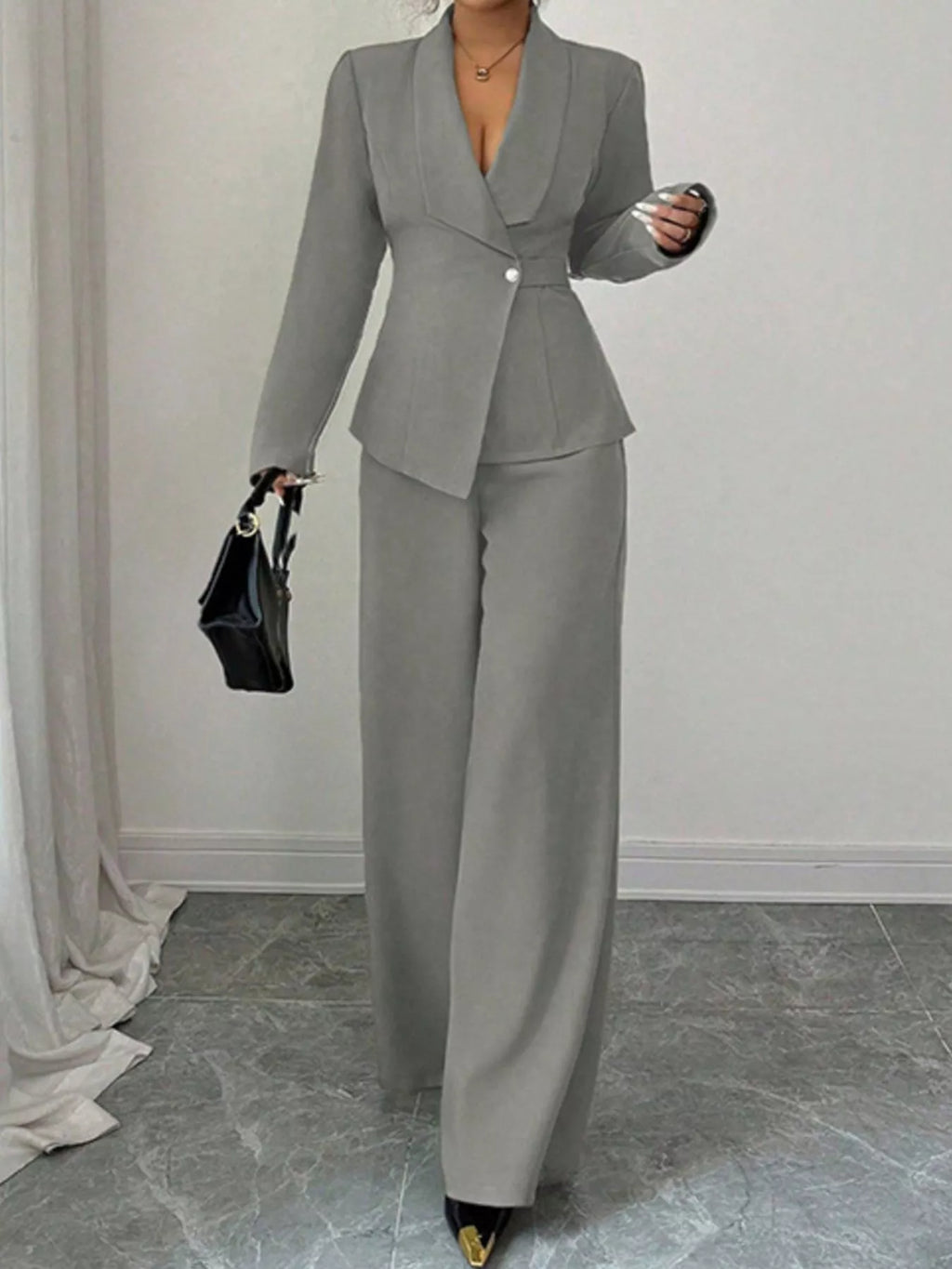 One Button Blazer and Pants Set