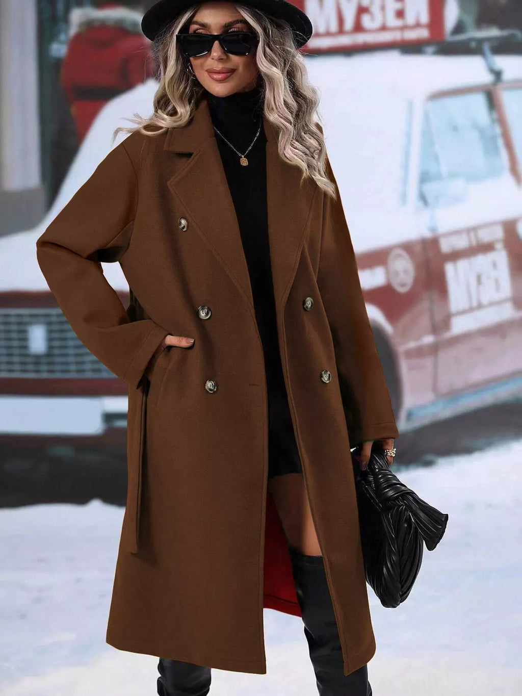 Double-Breasted Lapel Collar Overcoat