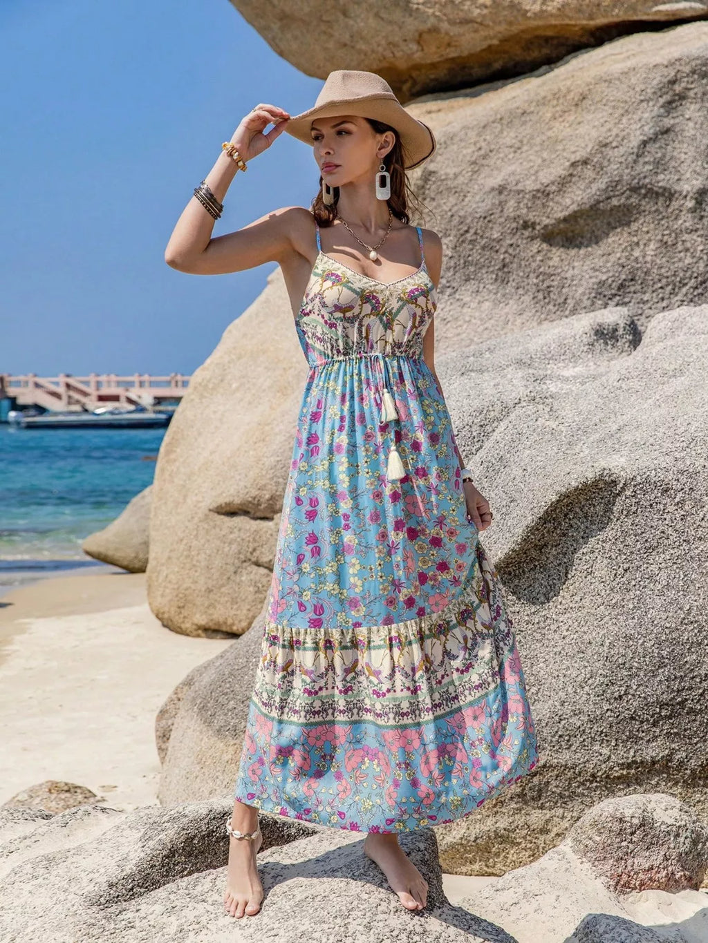 Tassel Floral Print Cami Dress