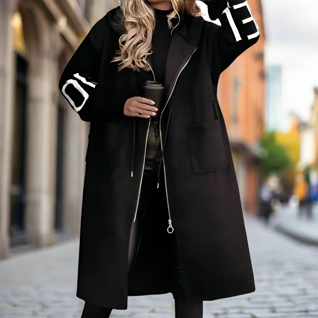 Women’s Letter Print Hooded Coat