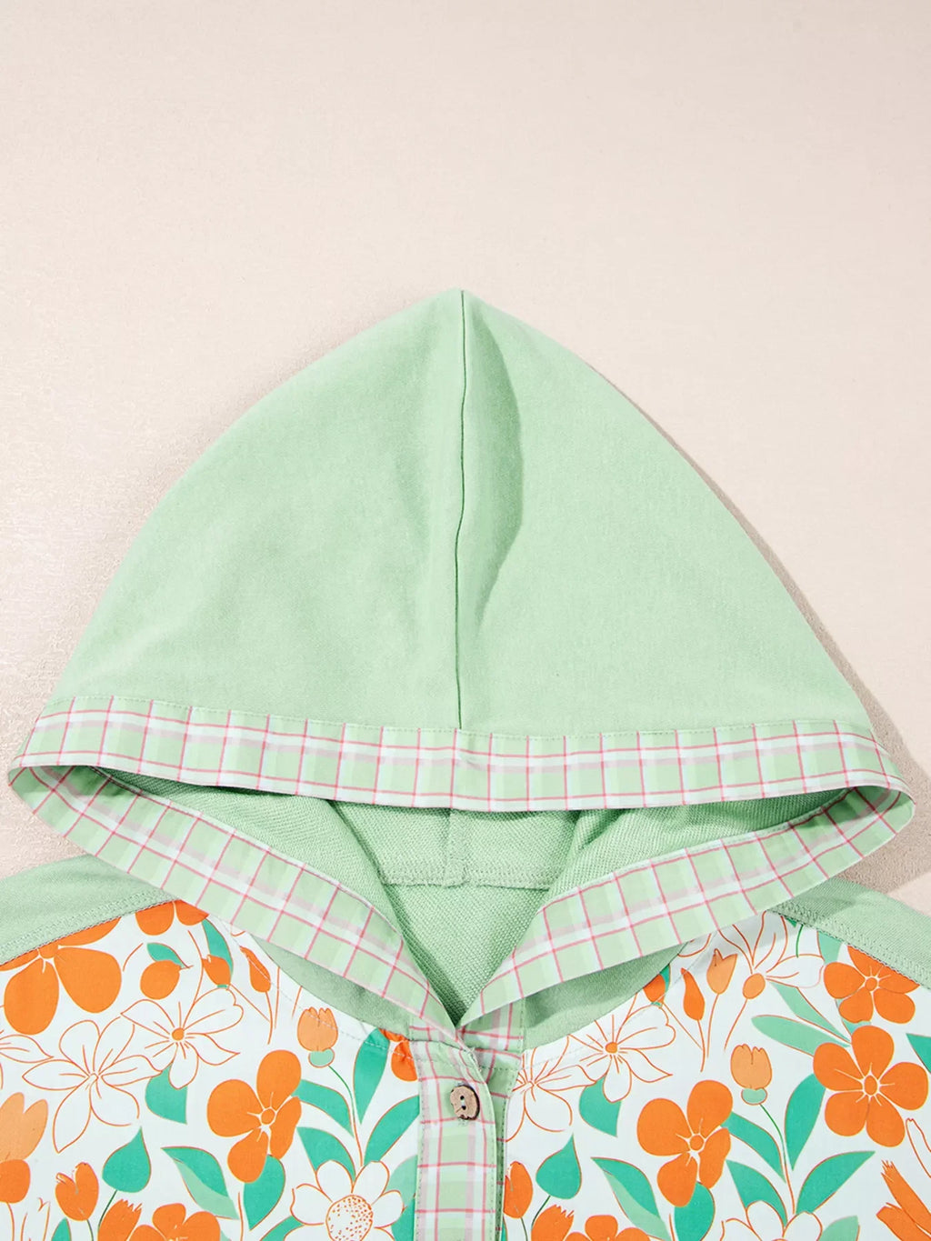 Lace Floral Patchwork Half Button Hooded Top