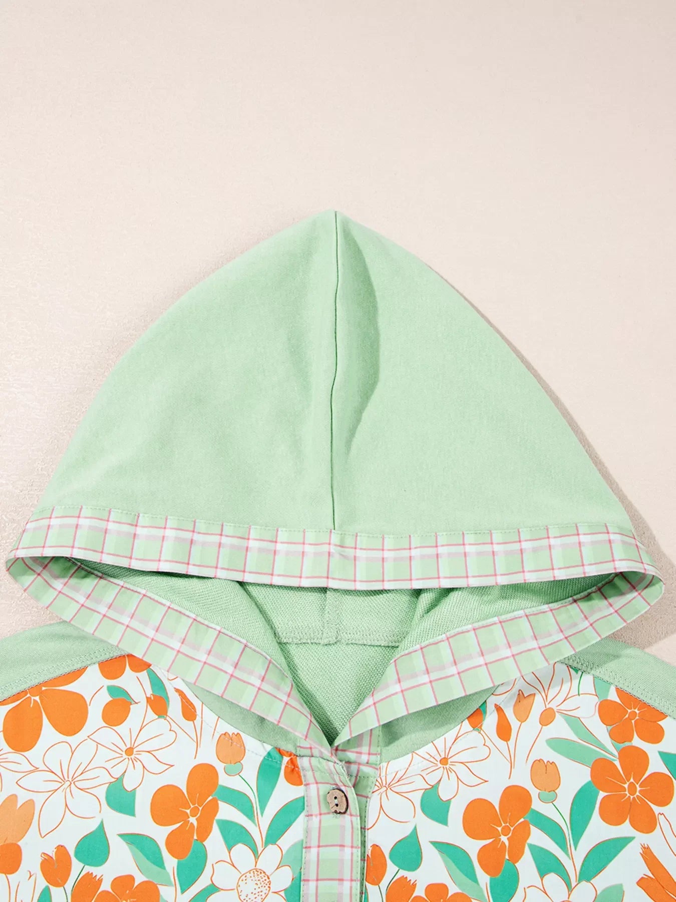 Lace Floral Patchwork Half Button Hooded Top