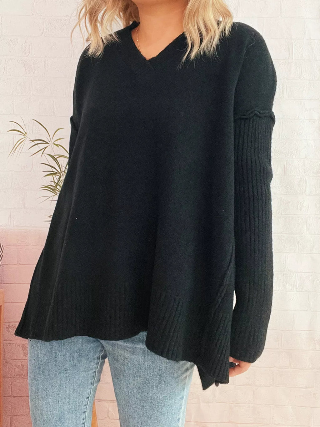 V-Neck Dropped Shoulder Sweater