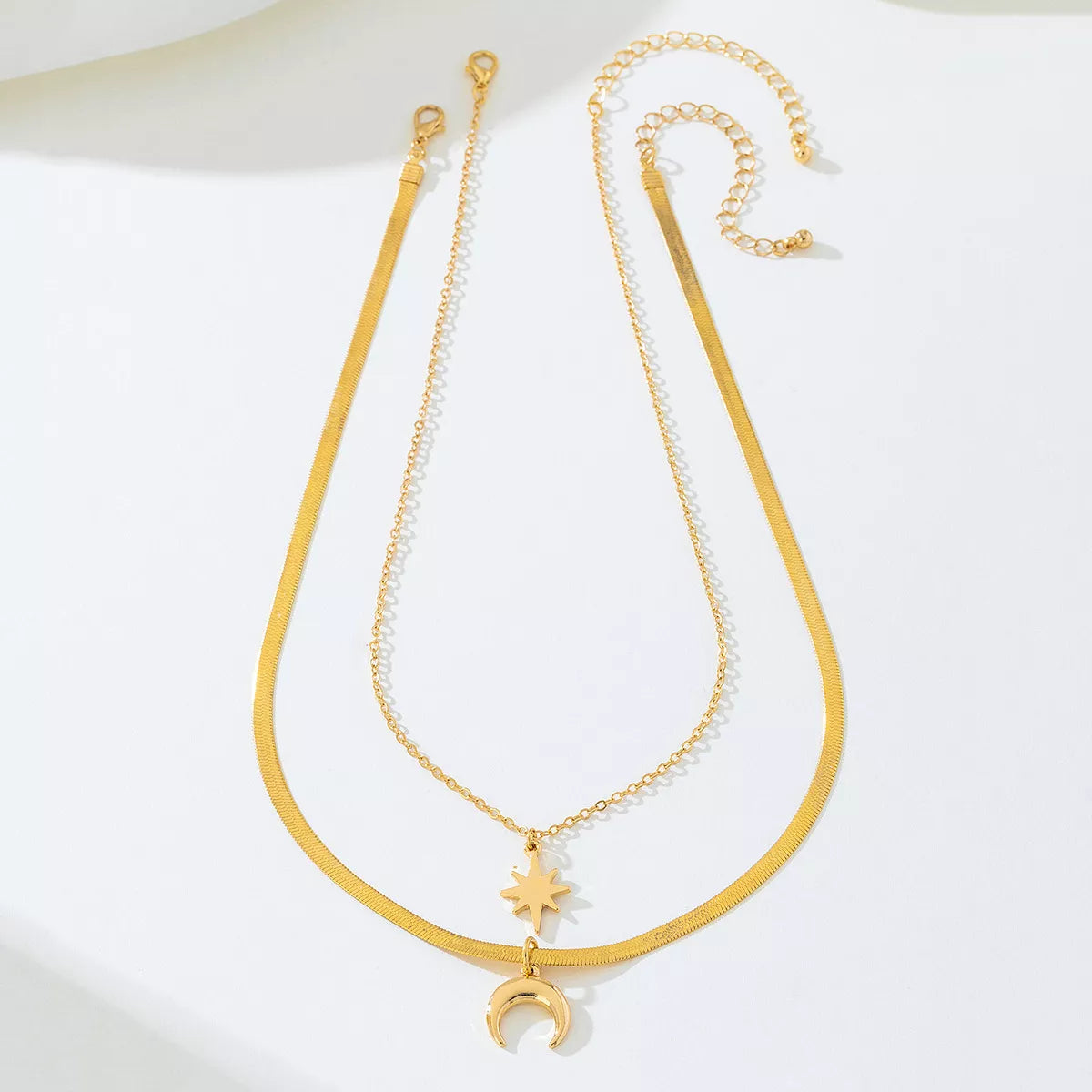 2 Piece 18K Gold-Plated Moon & Star Necklace