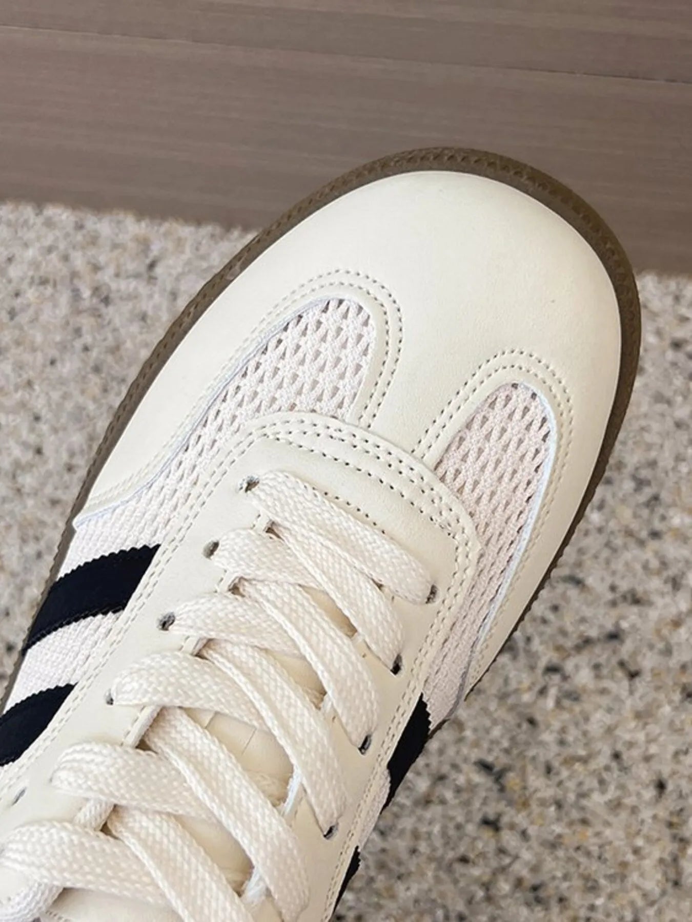 Ivory Mesh & PU Leather Lace Up Platform Sneakers