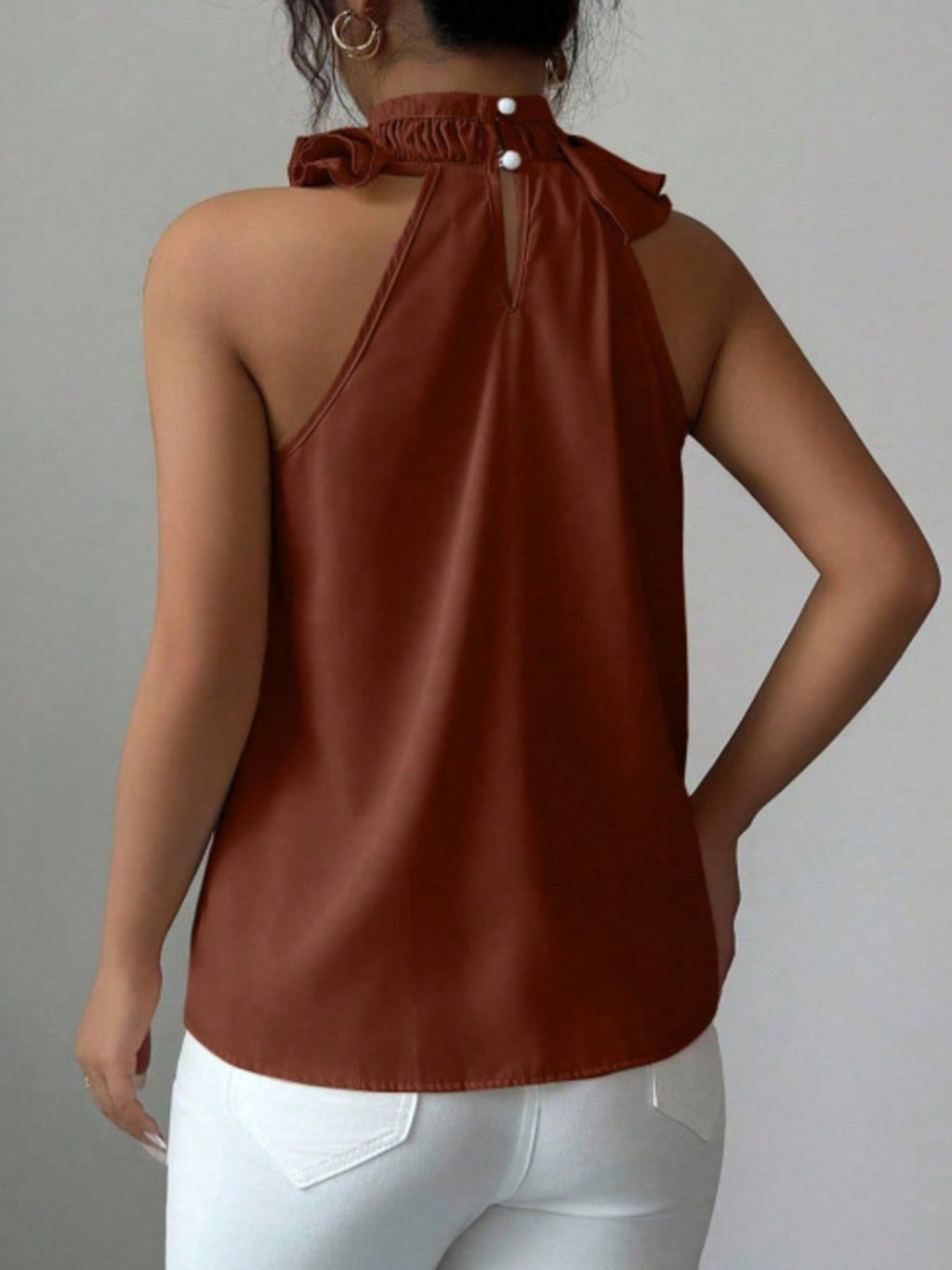 Ruffle High Neck Sleeveless Top