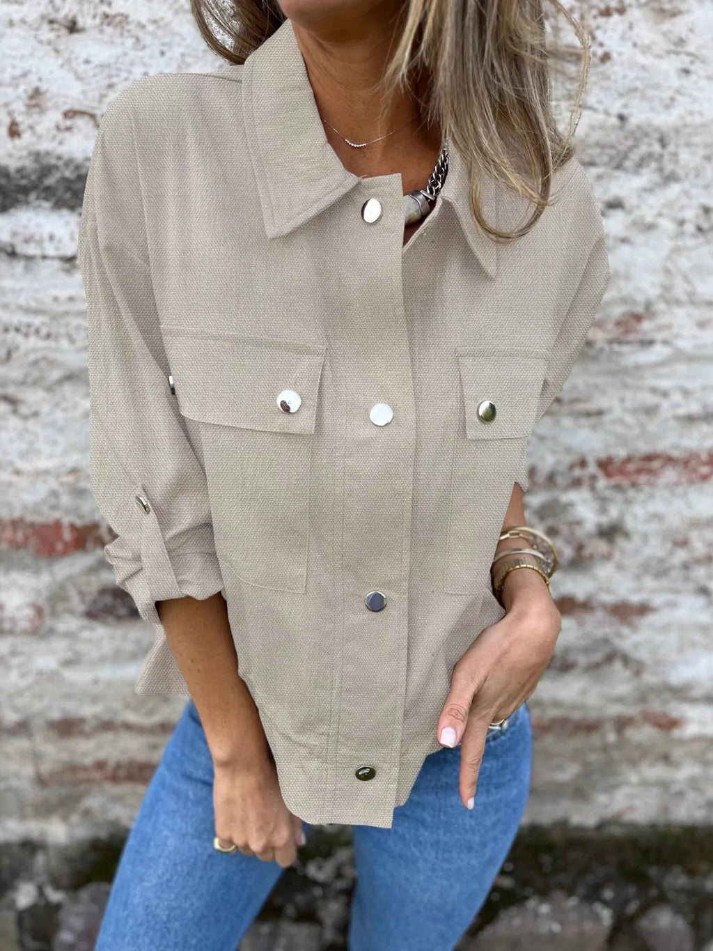 Snap-Down Utility Shacket with Chest Pockets