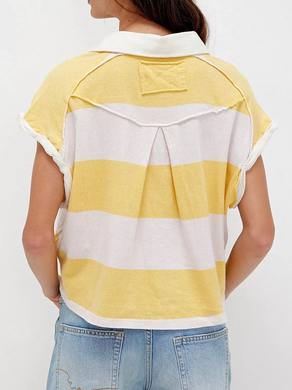 Striped Collared Neck Short Sleeve Top