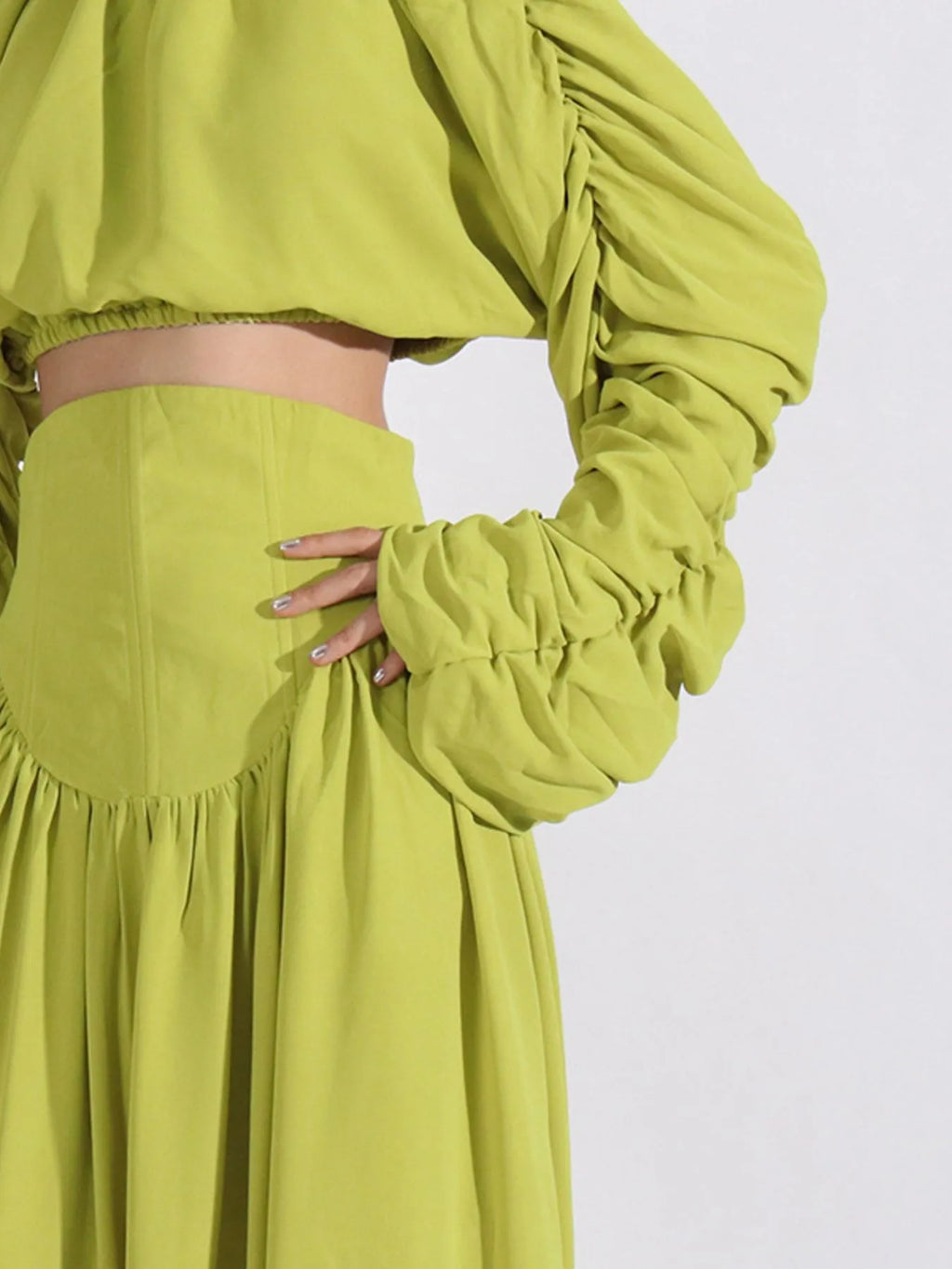 Ruched Long Sleeve Top and High Waist Skirt Set