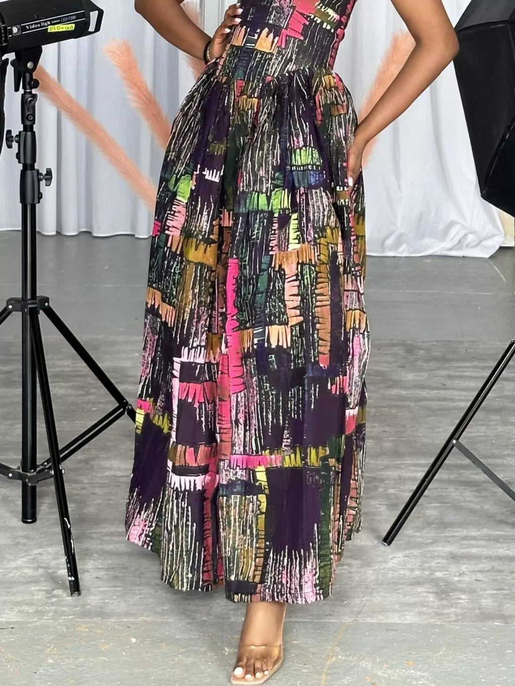 Full Size Abstract Print Halter Neck Maxi Dress Plus Size