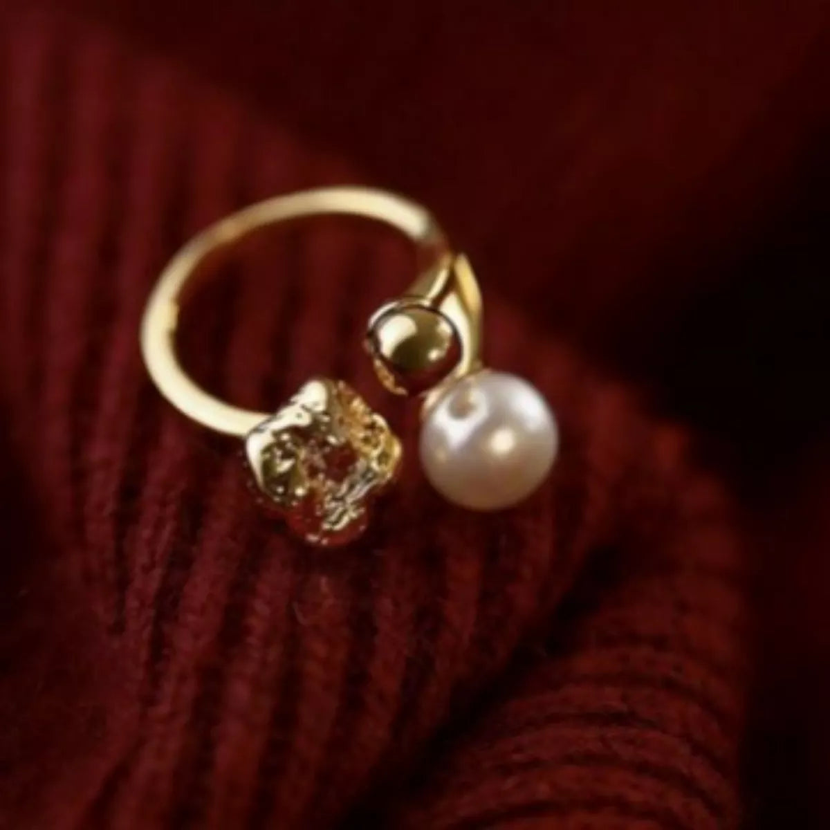18K Gold-Plated Pearl Open Ring