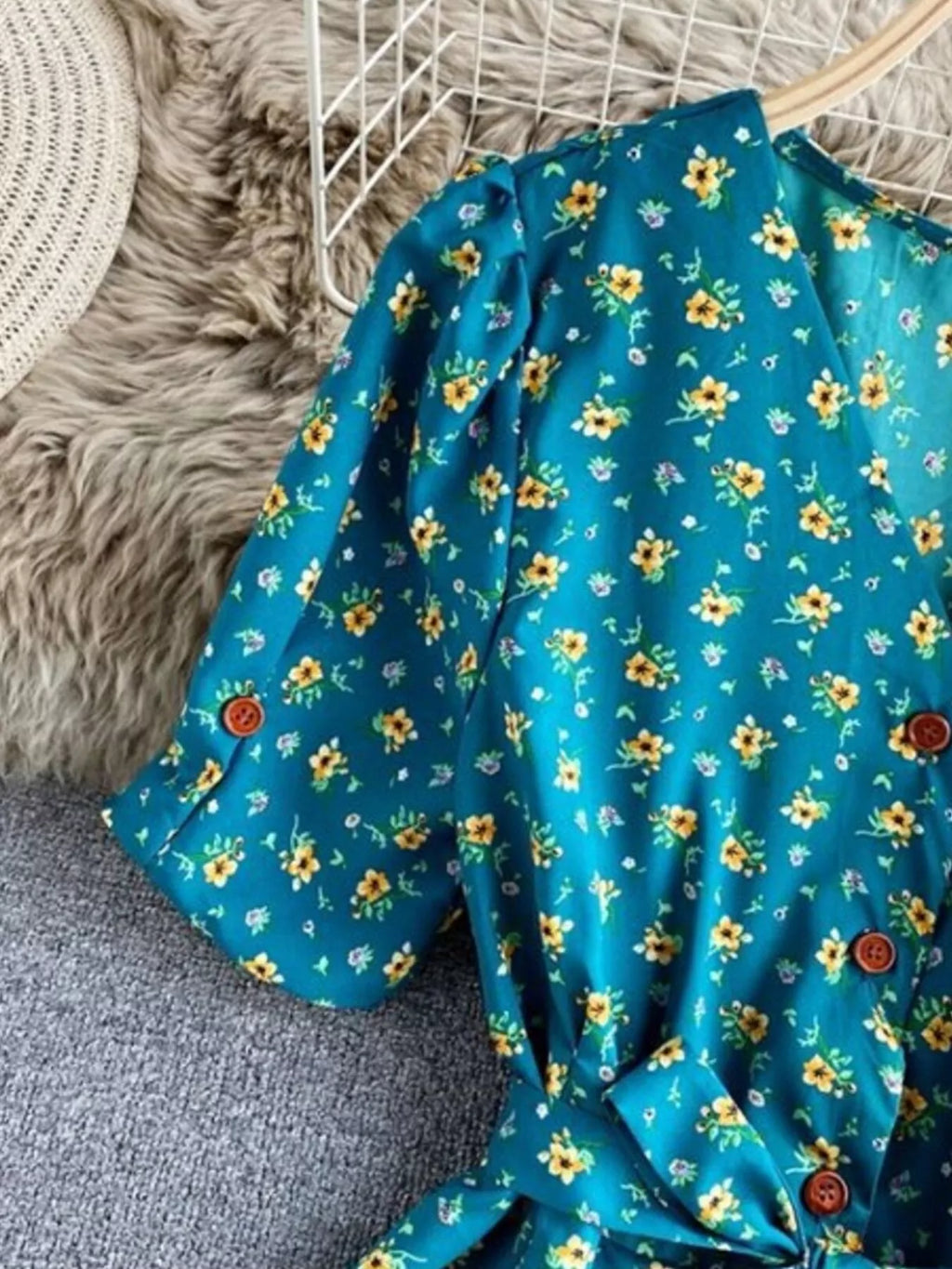 Floral Print V-Neck Midi Dress
