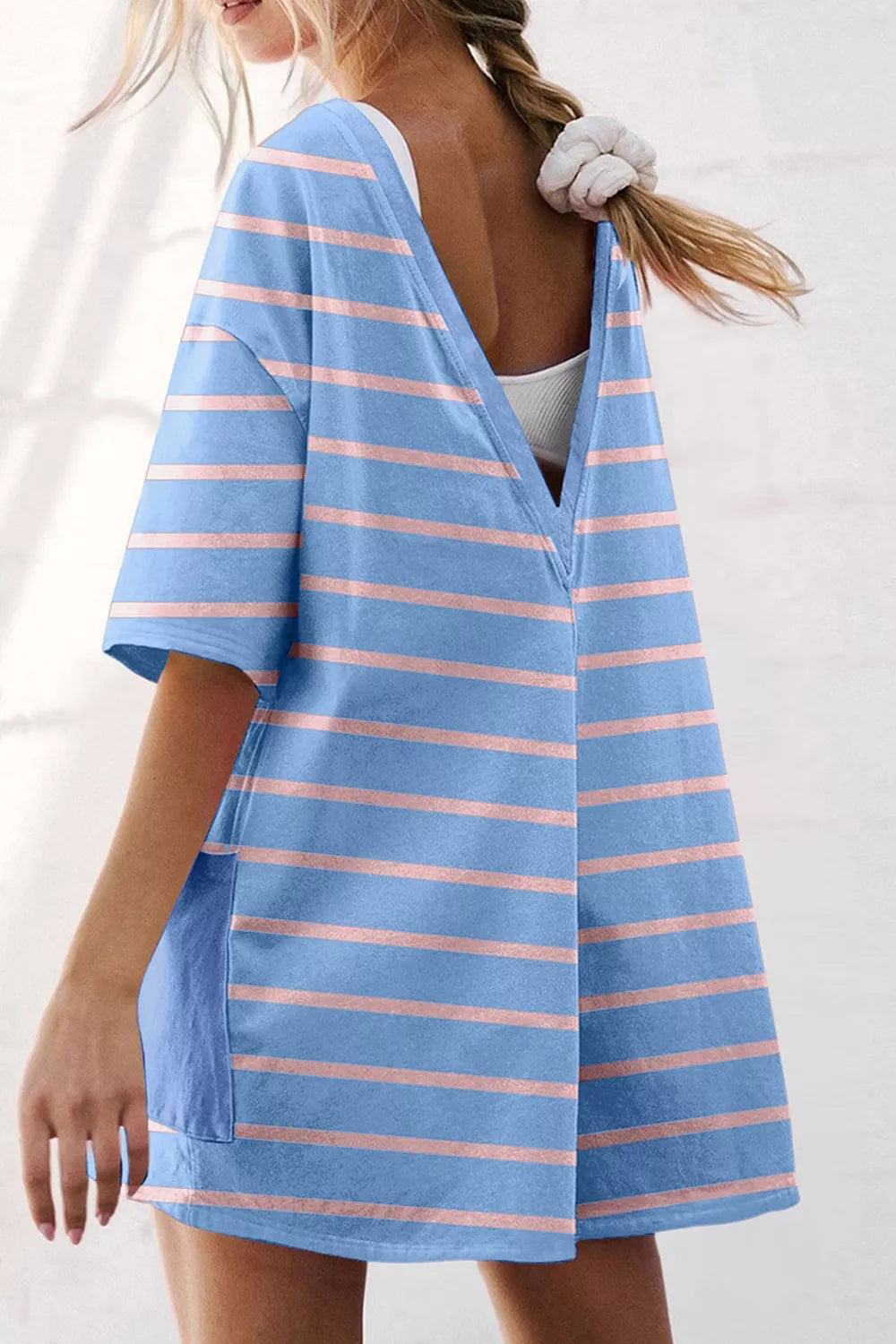 Striped V-Neck Half Sleeve Romper