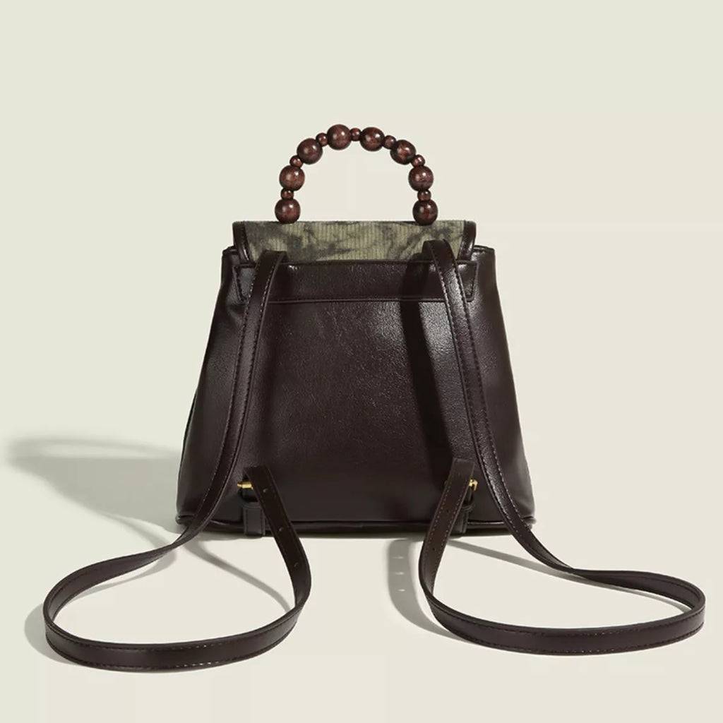 Flap Backpack Bag with Beaded Handle
