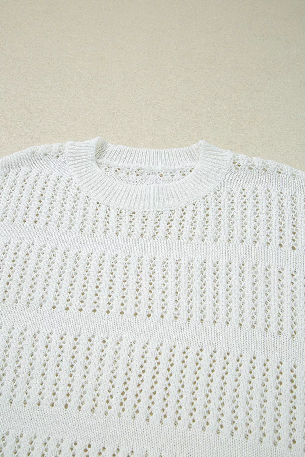 3/4 Sleeve Open Knit Mesh Detail Pullover Sweater