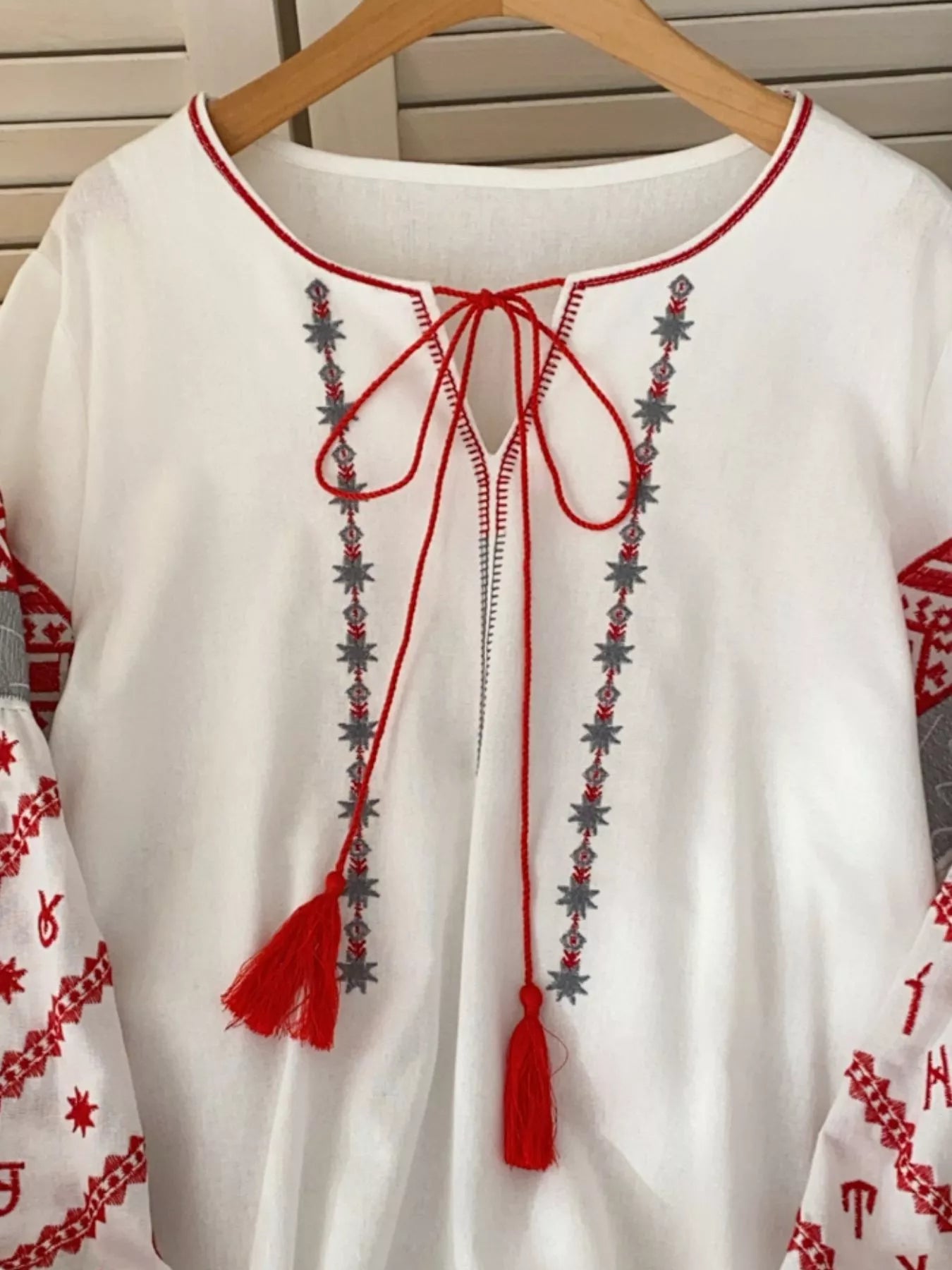 Embroidered Tie Neck Blouse