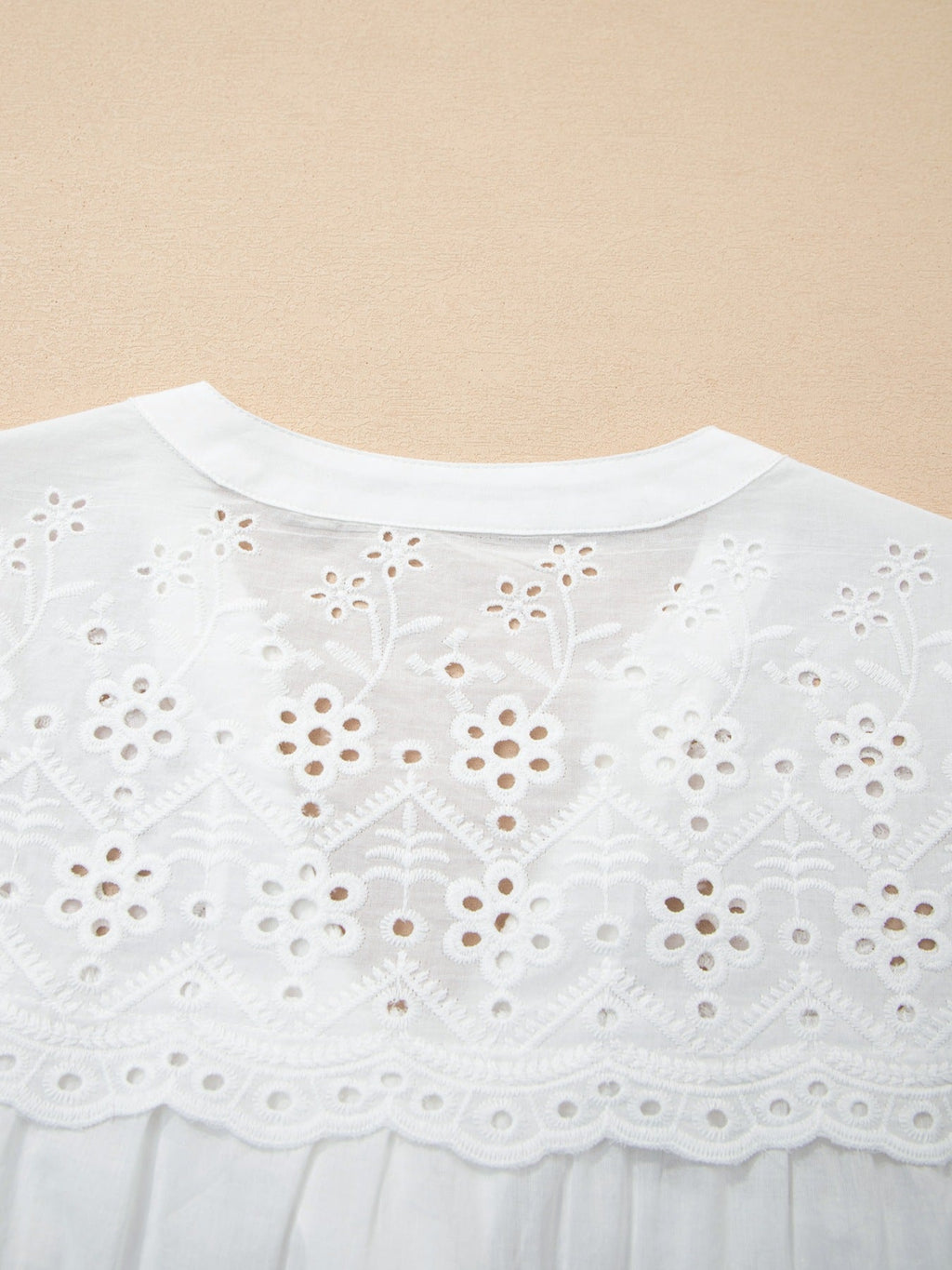 Flower Eyelet Embroidered Patchwork Sheer Short Sleeve Shirt