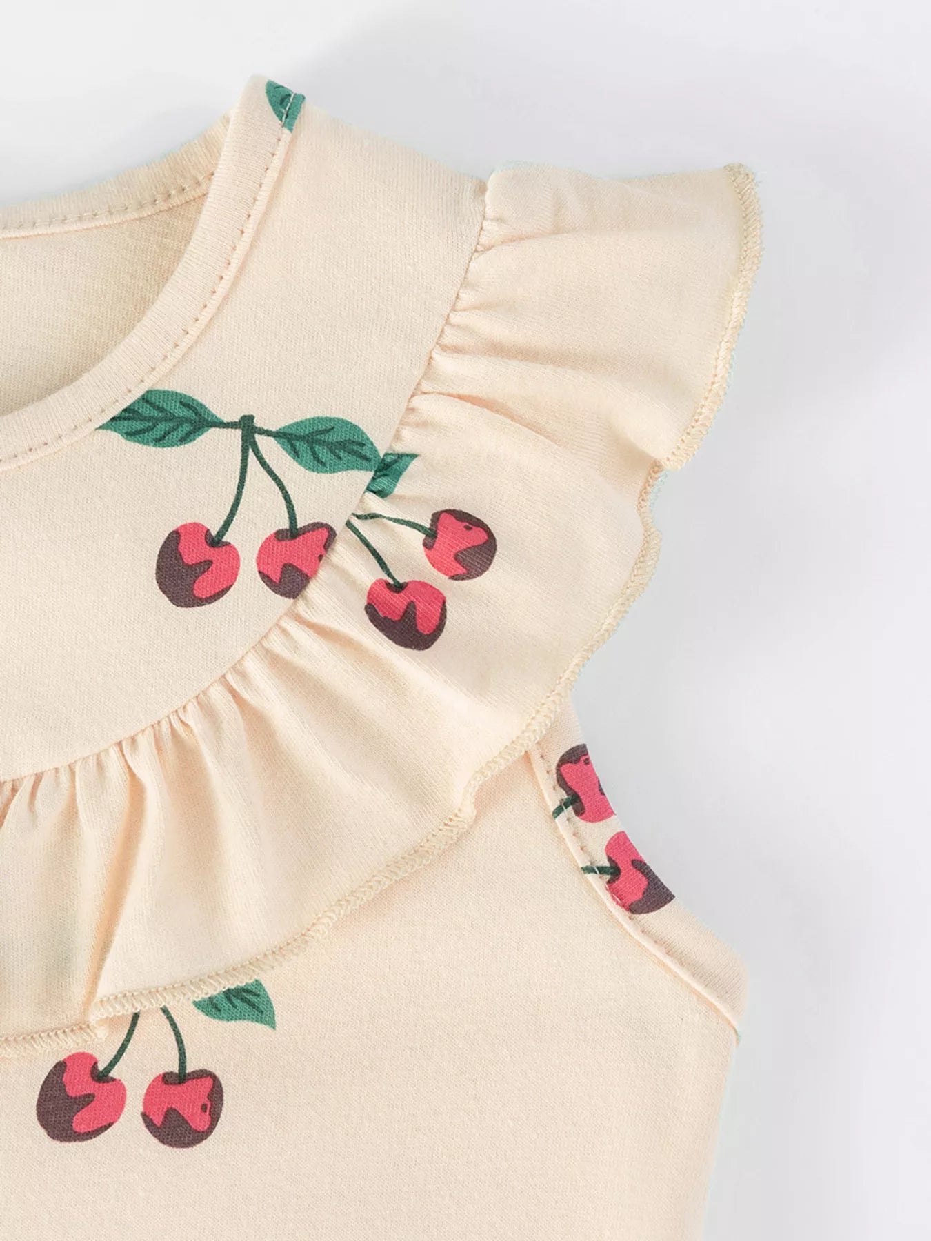 Children's Cherry Print Ruffle Neck Dress