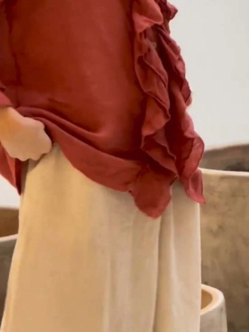 Full Size Ruffle Trim 3/4 Sleeve Blouse Plus Size
