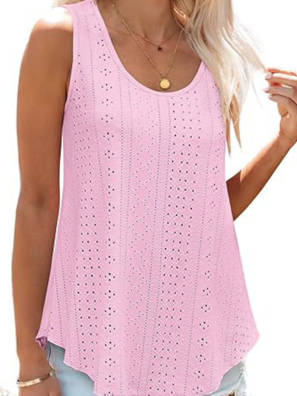 Eyelet Scoop Neck Tank