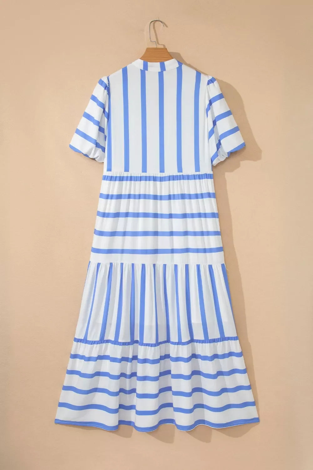 Stripe Ricrac Trim Notched Neck Half Sleeve Vacation Dress