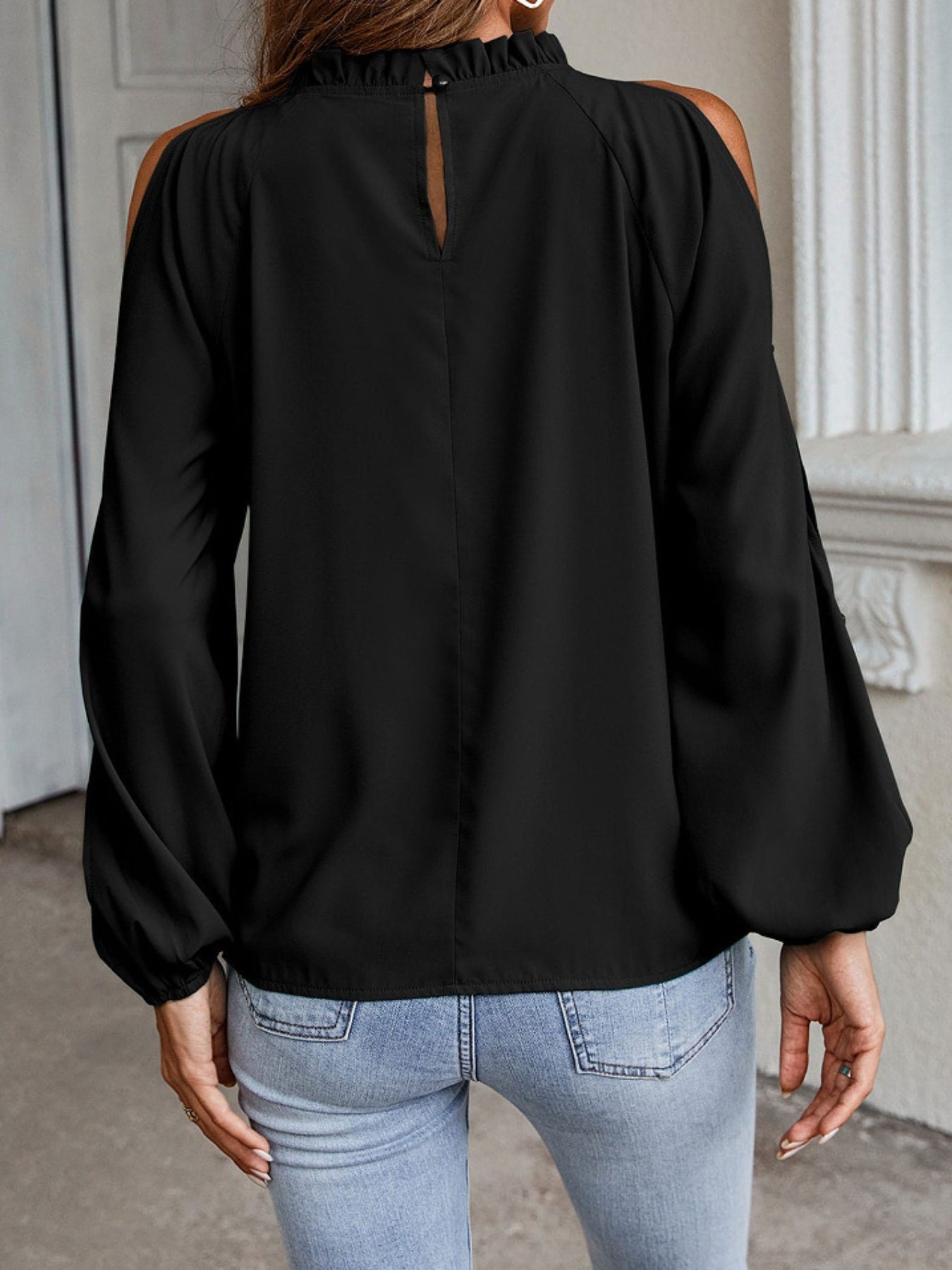Cold Shoulder Frill Neck Blouse