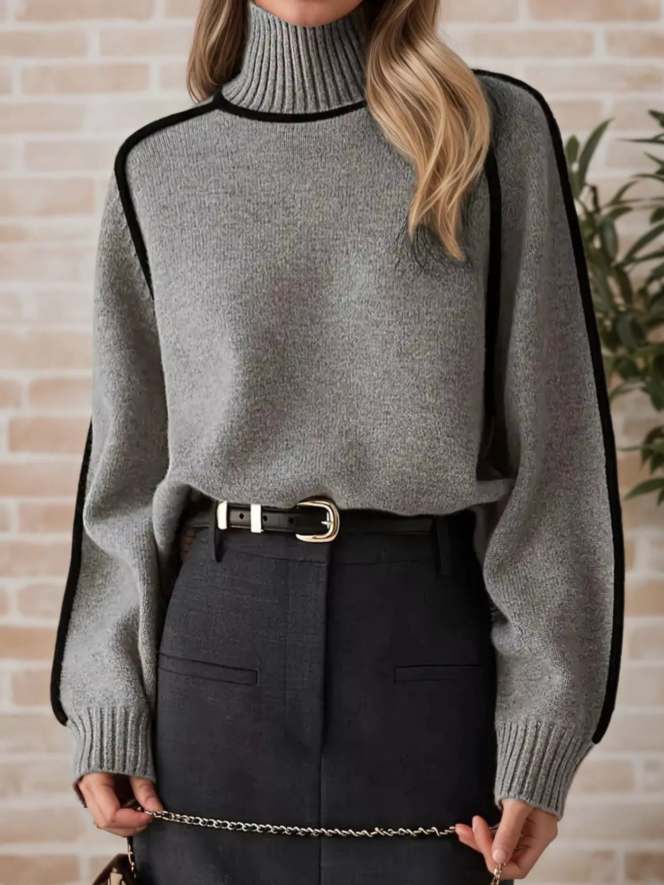 Contrast Trim Turtleneck Sweater