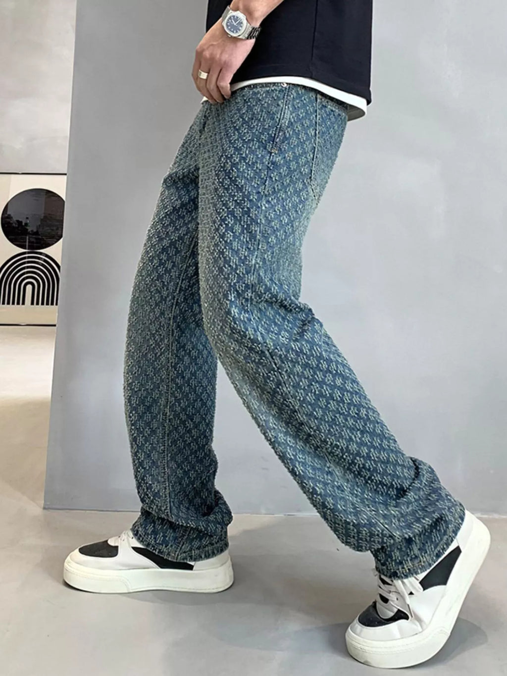 Men's Textured Pattern Relaxed Fit Jeans